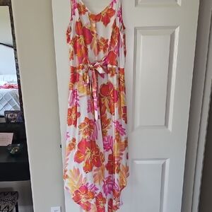 White Floral with Pink & Orange Flowers Palazzo Jumpsuit
